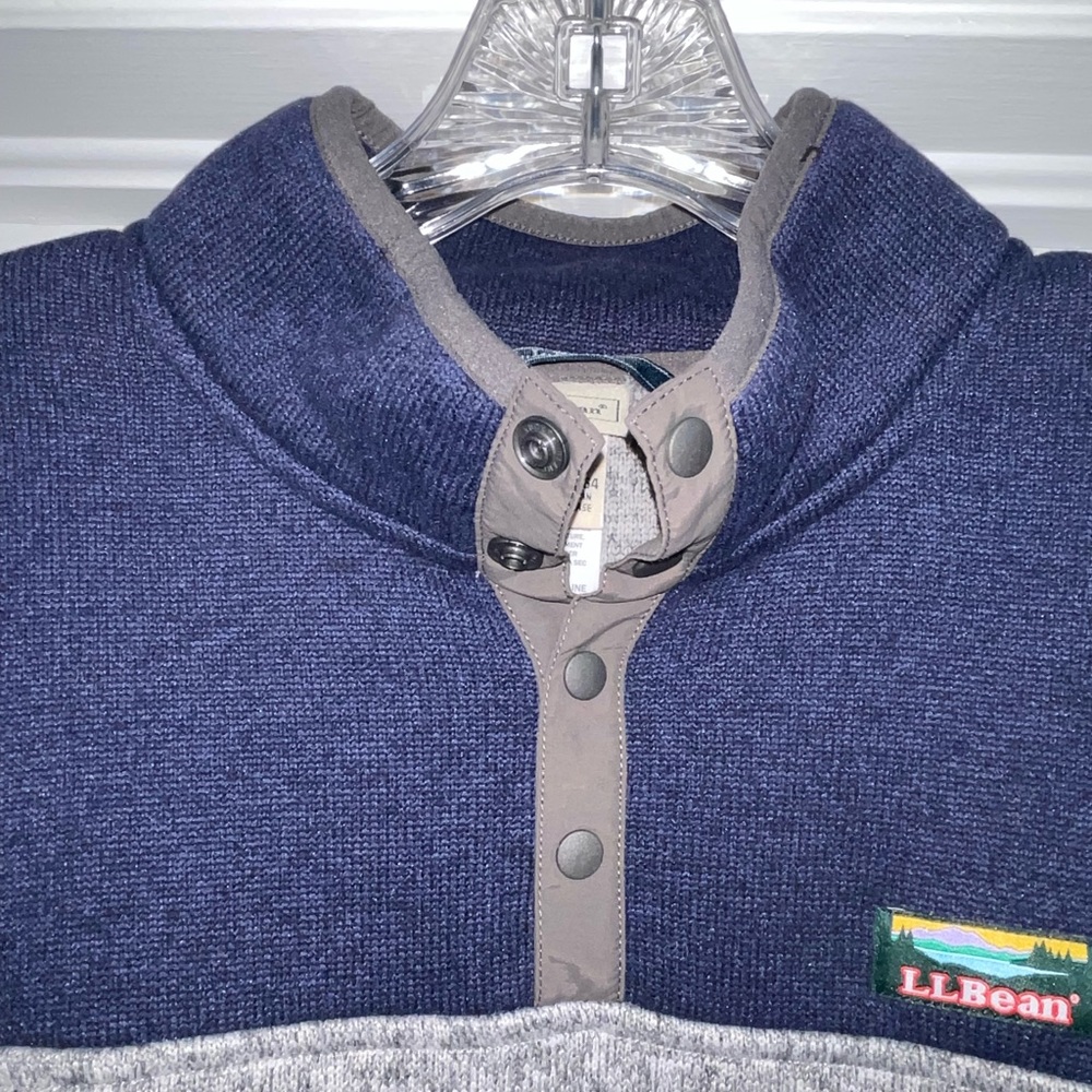 LL Bean Youth XL 18 navy gray fleece pullover jacket